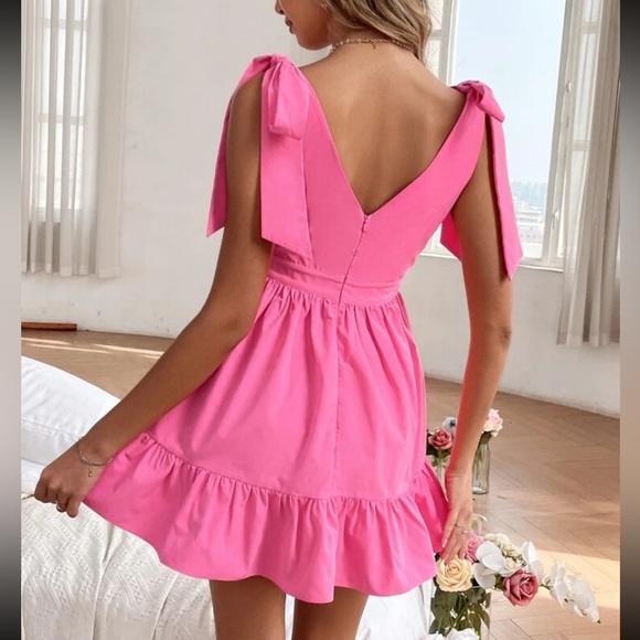 Pink Tie Shoulder Ruffle Hem Sundress - Picture 2 of 4